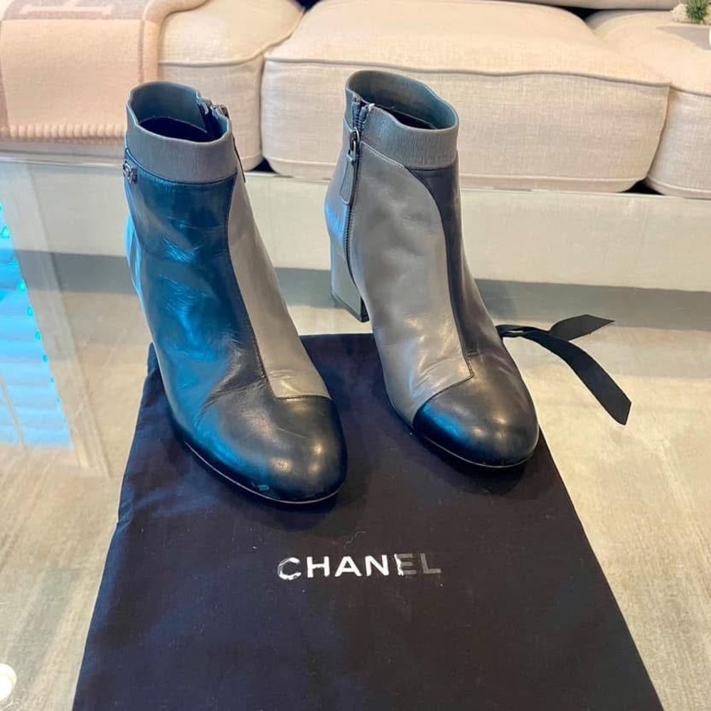Chanel Black and Gray Women's Ankle Boots